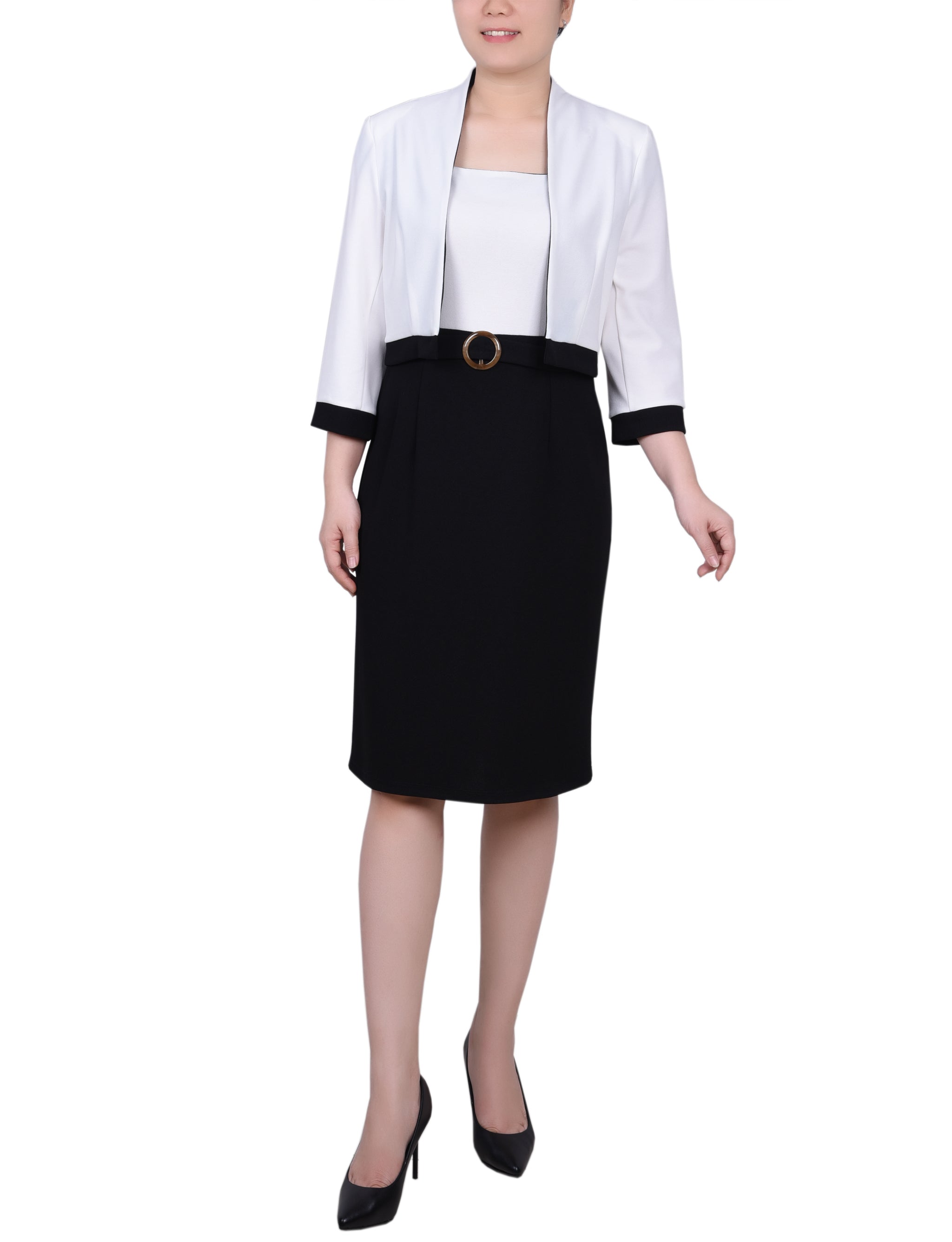 formal 2 piece dress sets 3/4 Sleeve 2 Piece Colorblocked Dress Set Navy Ivory / 8
