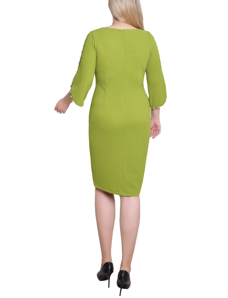 3/4 Pearl-Detail Petal Sleeve Dress