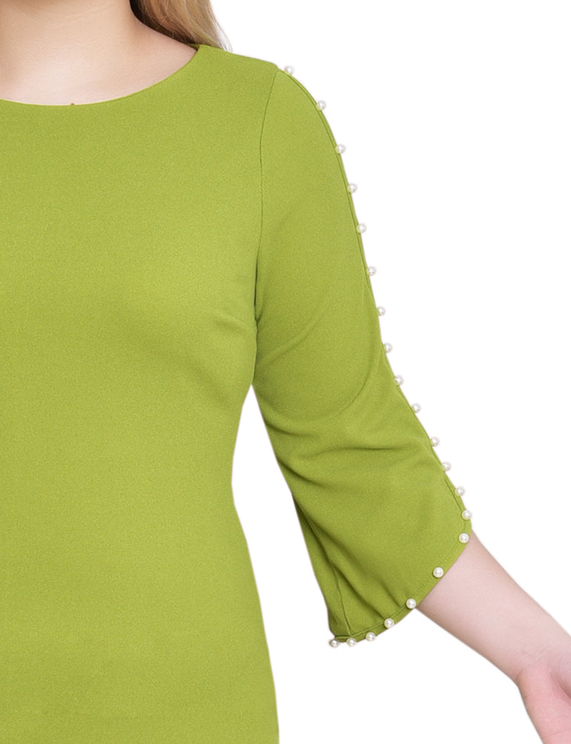 3/4 Pearl-Detail Petal Sleeve Dress