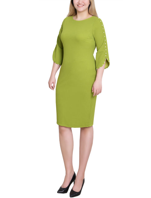 3/4 Pearl-Detail Petal Sleeve Dress
