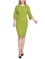 3/4 Pearl-Detail Petal Sleeve Dress