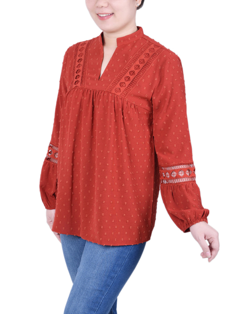 Long Sleeve Blouse With Crochet Trim