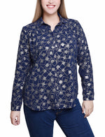 3/4 Sleeve Roll Tab Foil Print Blouse