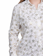 3/4 Sleeve Roll Tab Foil Print Blouse