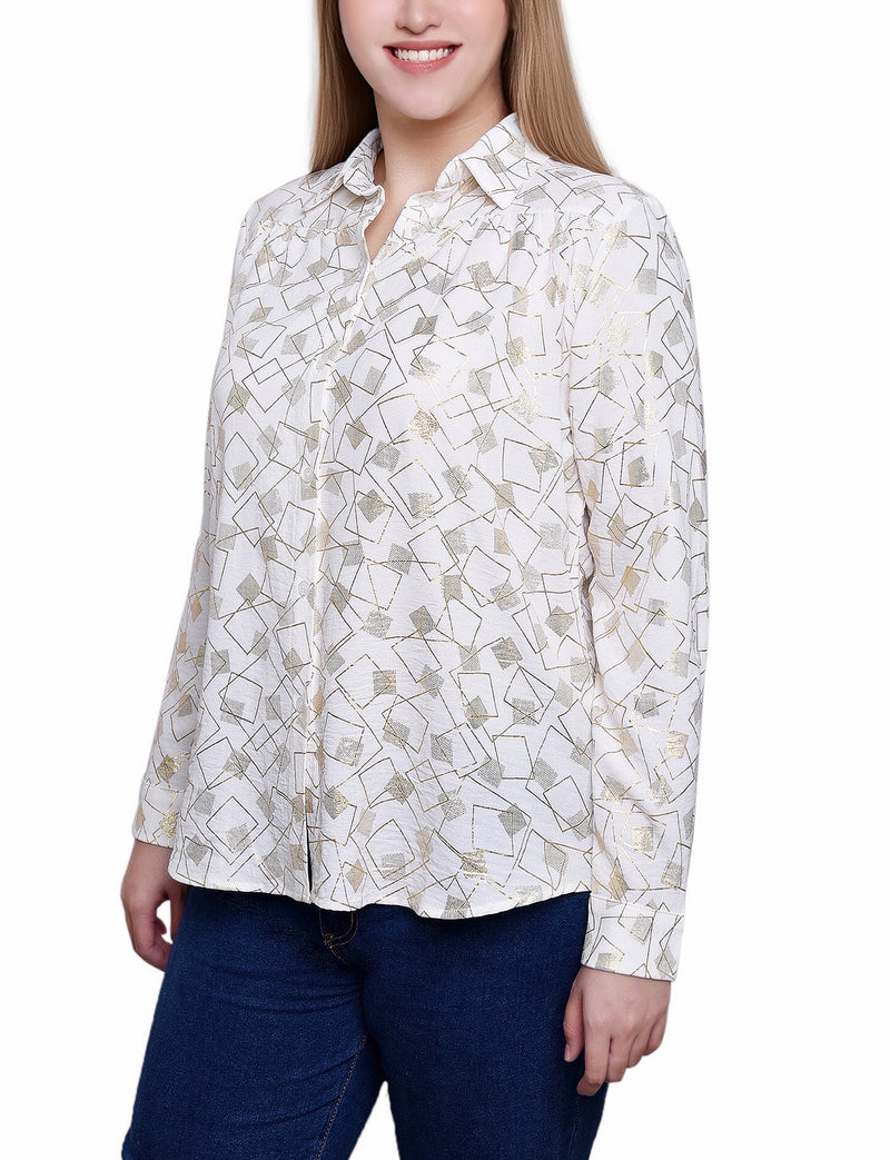 3/4 Sleeve Roll Tab Foil Print Blouse