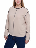 Long Sleeve Contrast Piped Blouse