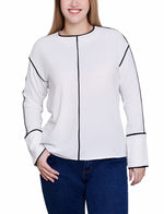 Long Sleeve Contrast Piped Blouse