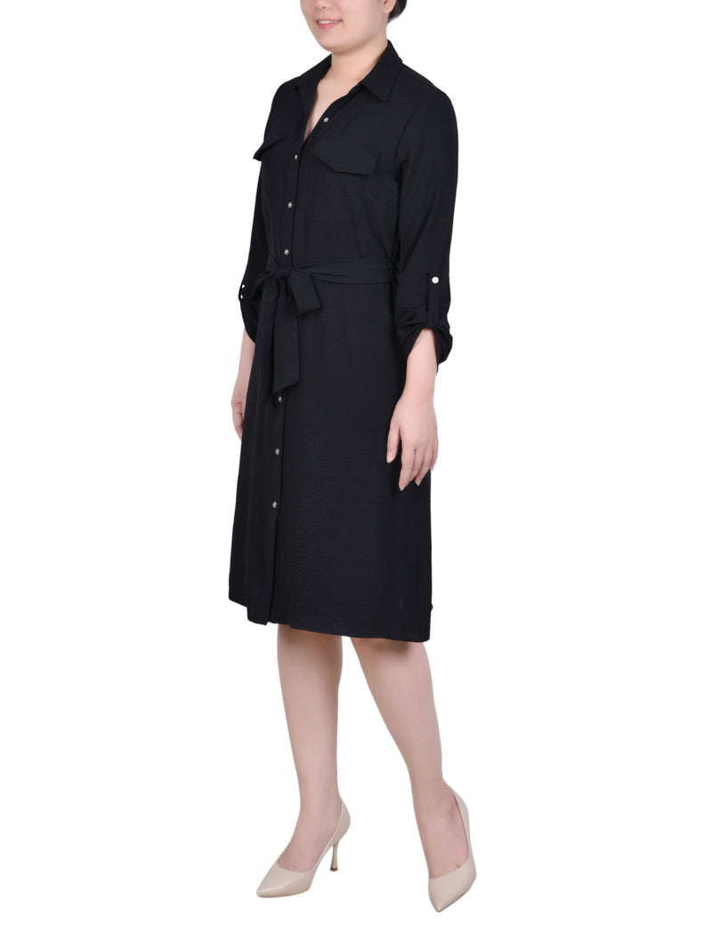 Long Roll Tab Sleeve Shirtdress