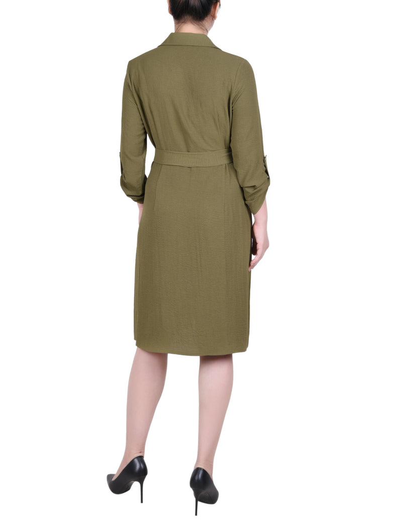 Long Roll Tab Sleeve Shirtdress