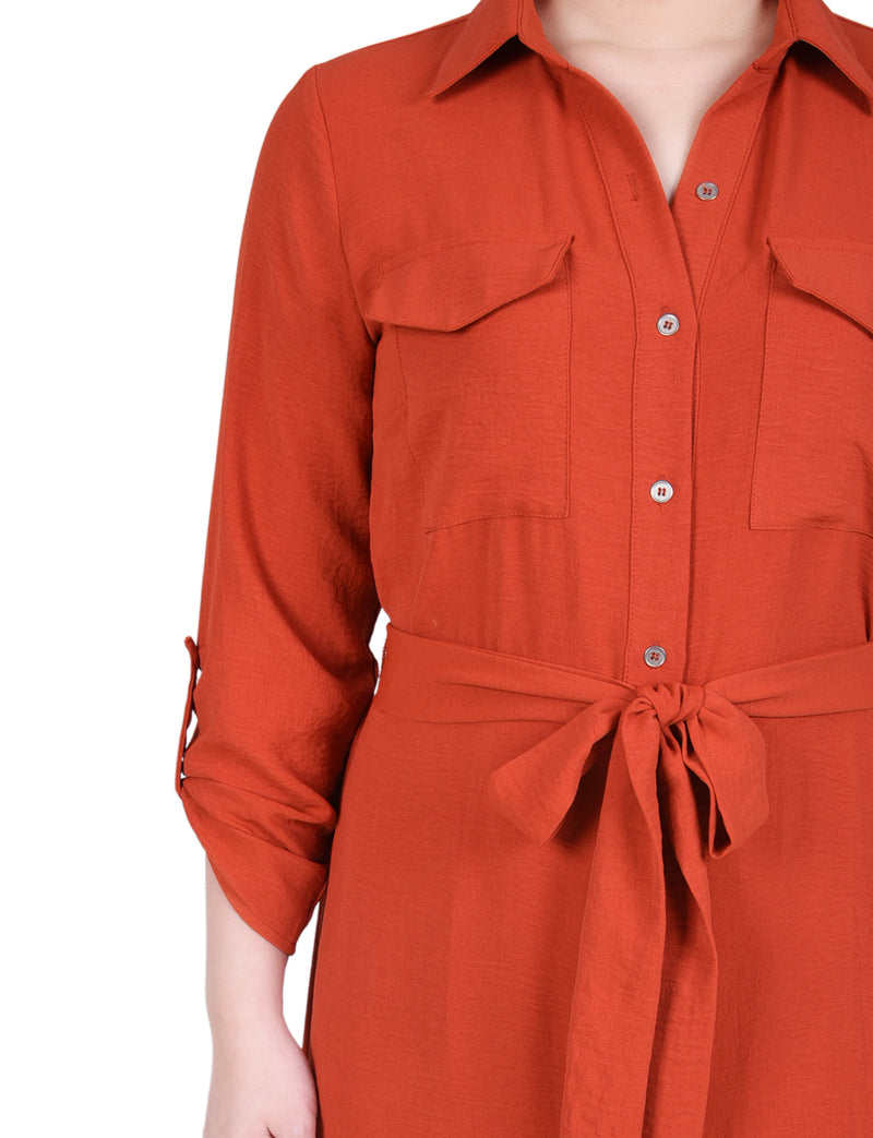 Long Roll Tab Sleeve Shirtdress