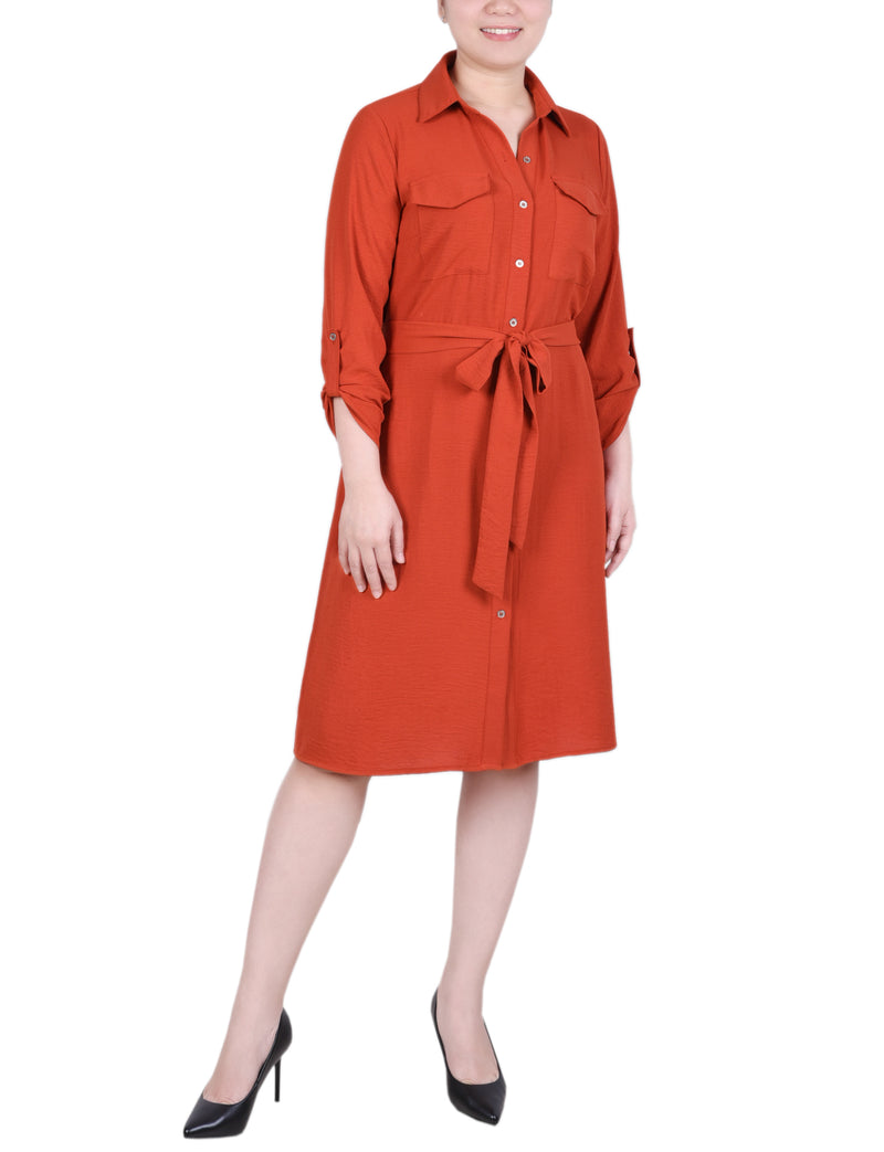 Long Roll Tab Sleeve Shirtdress