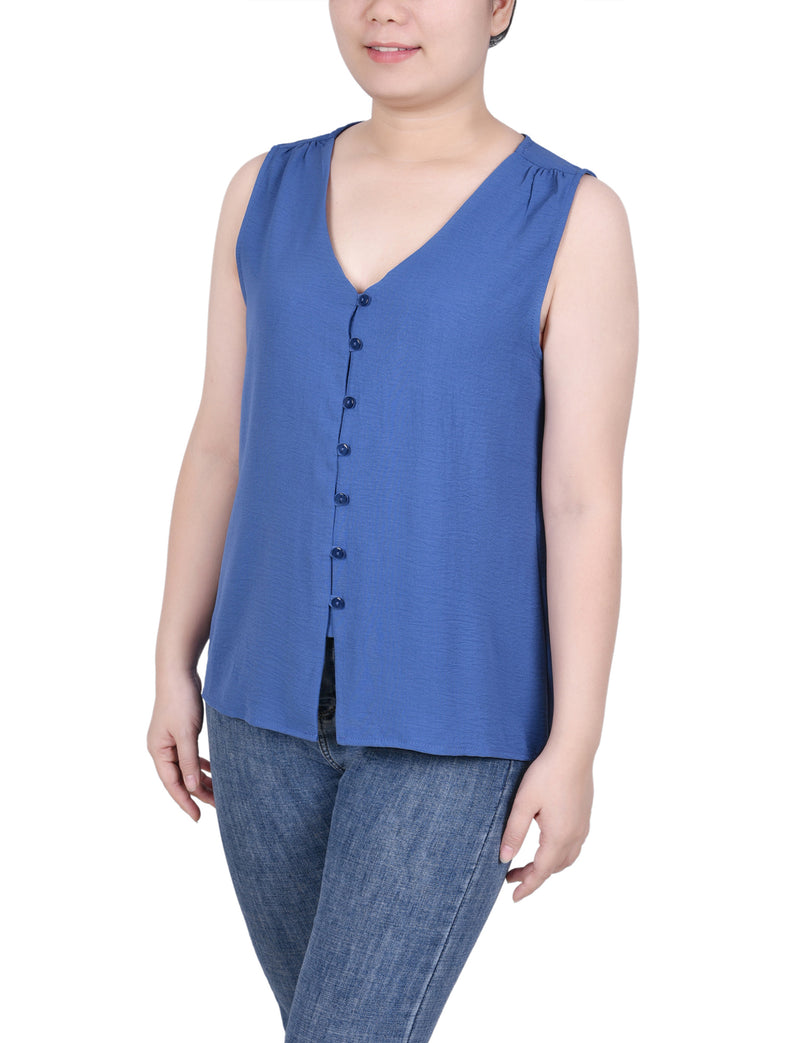 Sleeveless Button Front Blouse