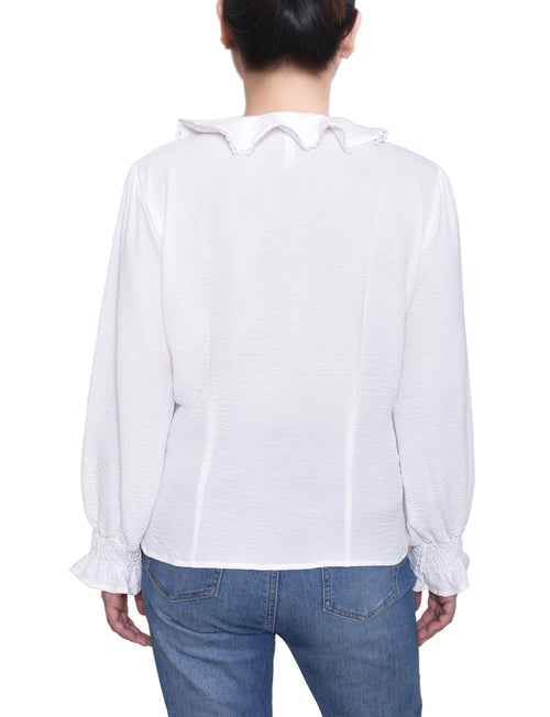 Short Sleeve Ruffle Front Blouse