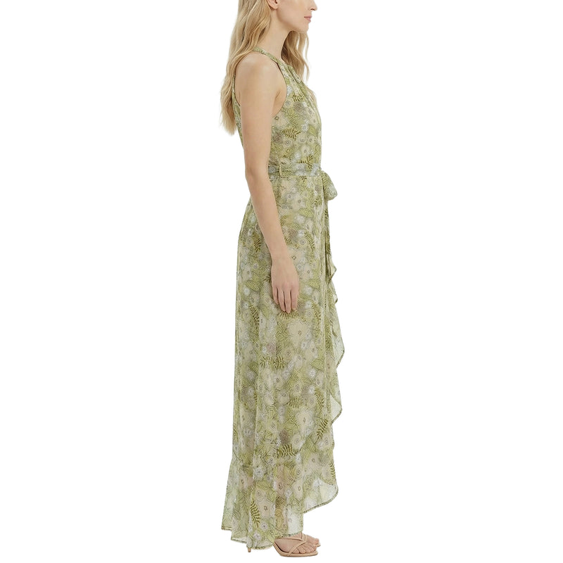 Petite Halter Front Chiffon Maxi Dress Black Ivory Dot / PM