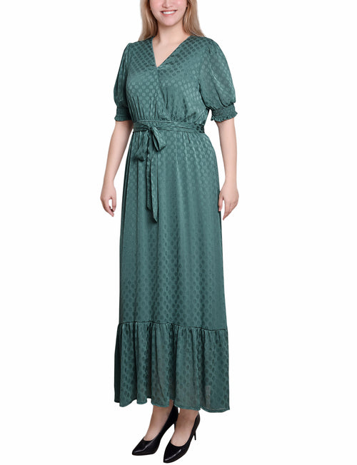 Short Sleeve Surplice Midi Dress