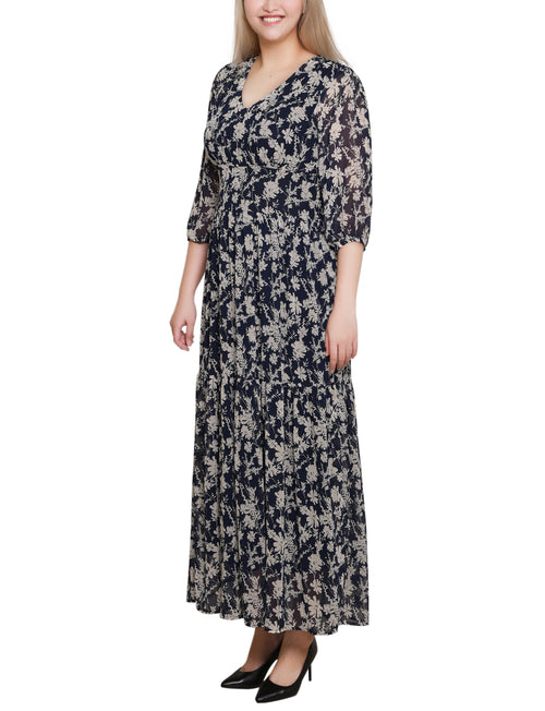 Elbow Sleeve Tiered Midi Dress