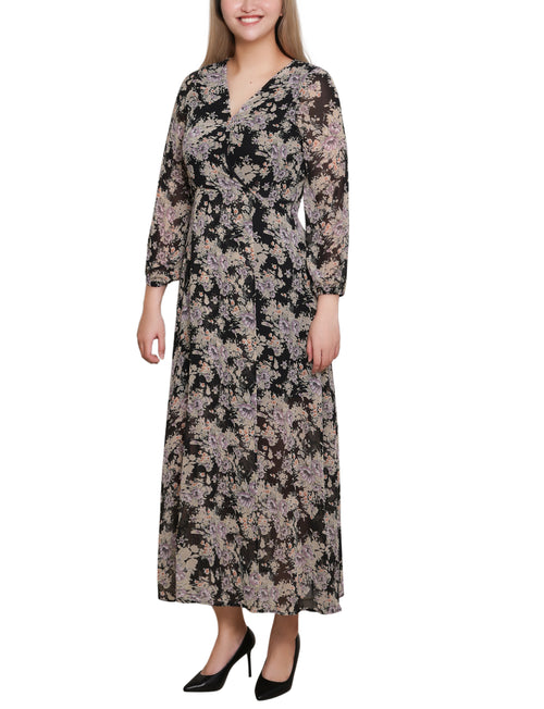 3/4 Sleeve Surplice Midi Dress