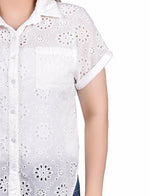 Short Sleeve Eyelet/Jersey Blouse