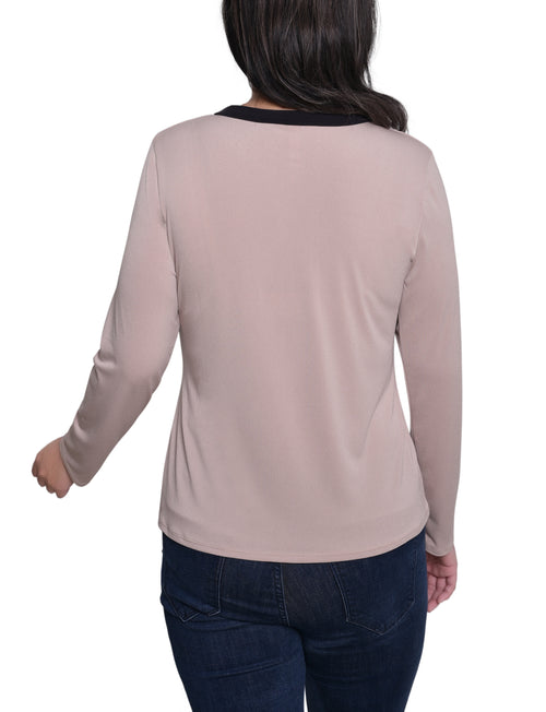 Long Sleeve Contrast Detail Top