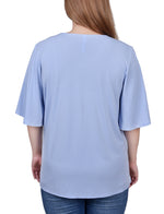 Elbow Sleeve Tie-Front Top