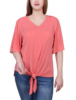 Elbow Sleeve Tie-Front Top