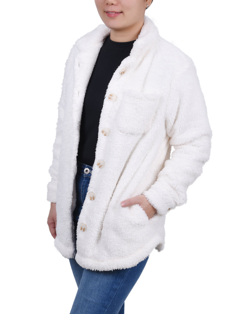 Long Sleeve Button Front Sherpa Jacket