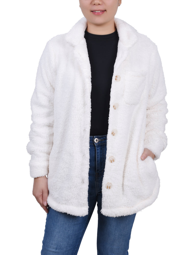 Long Sleeve Button Front Sherpa Jacket