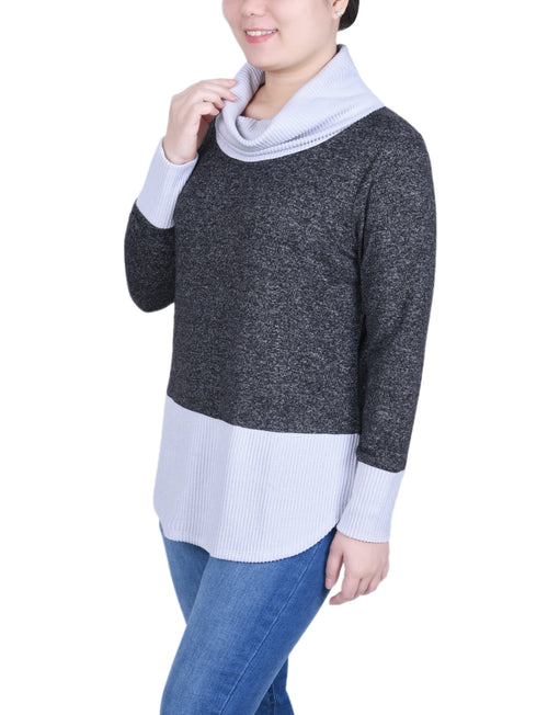Long Sleeve Cowl Neck Colorblocked Top