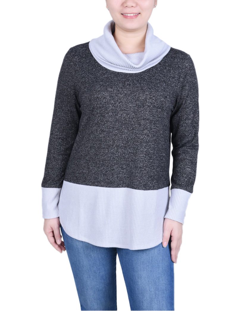 Long Sleeve Cowl Neck Colorblocked Top