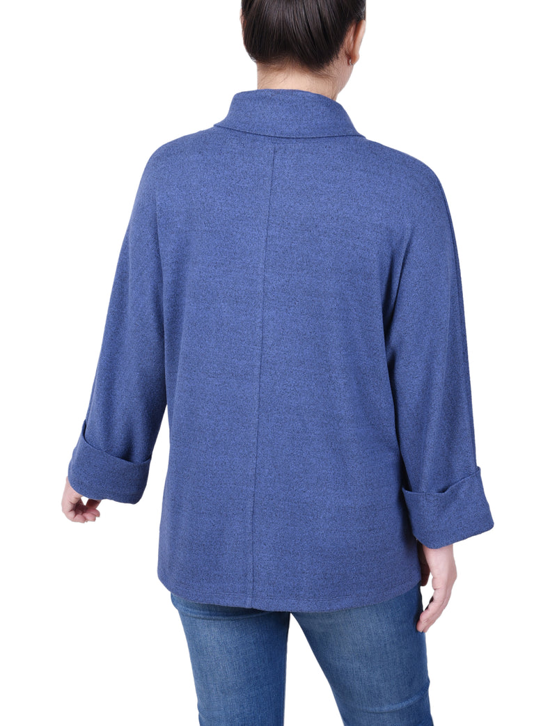 Long Sleeve Shawl Collar Top With Pockets