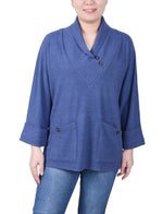 Long Sleeve Shawl Collar Top With Pockets