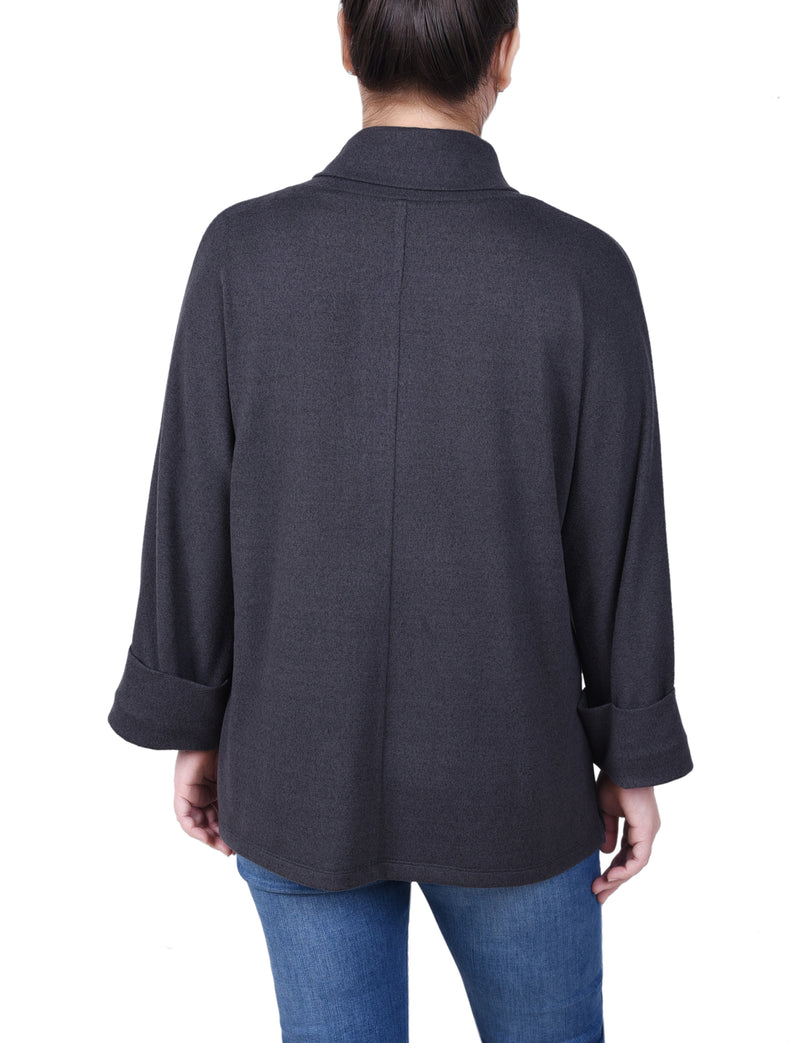 Long Sleeve Shawl Collar Top With Pockets