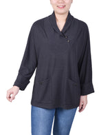 Long Sleeve Shawl Collar Top With Pockets