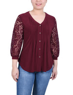 Lace-Sleeve V Neck Top