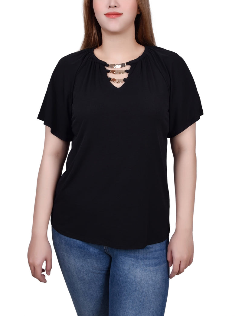 Raglan Sleeve Top With Chain Details