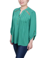 Long Sleeve Pintuck Front Top With Chain Details