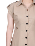 Short Sleeve Button Front Linen Dress