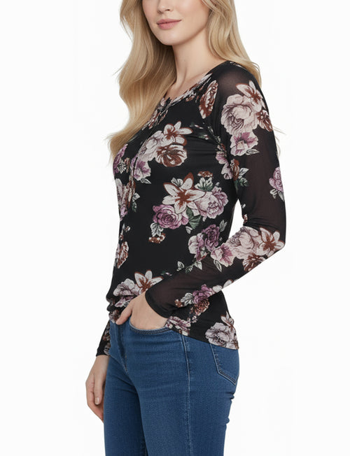 Long Raglan Sleeve Mesh Top