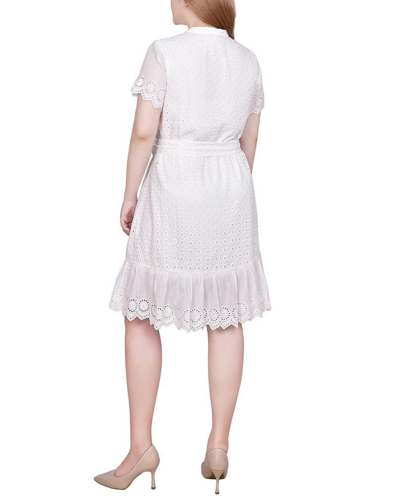 Short Sleeve Eyelet Flounced Dress