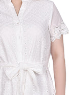 Short Sleeve Eyelet Flounced Dress