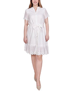 Short Sleeve Eyelet Flounced Dress