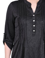 3/4 Sleeve Roll Tab Y Neck Top