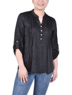 3/4 Sleeve Roll Tab Y Neck Top