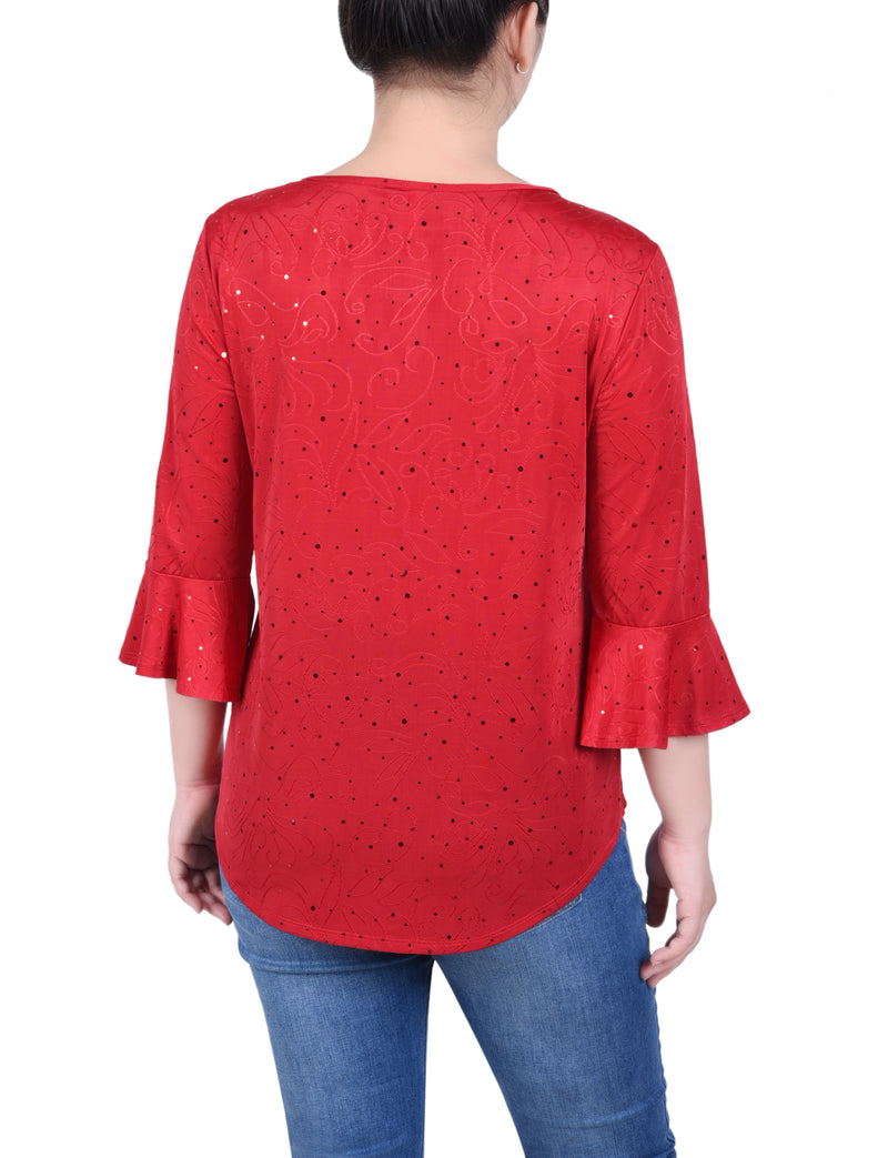 3/4 Bell Sleeve Top With Hardware