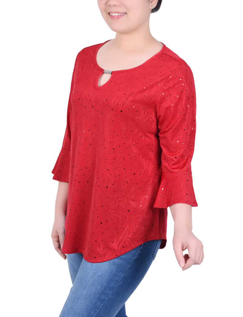 3/4 Bell Sleeve Top With Hardware