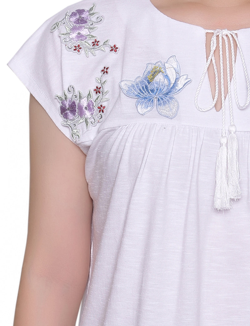 Embroidered Yoke Extended Sleeve Top