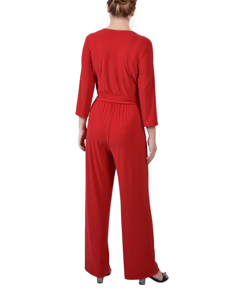 3/4 Sleeve Belted Jumpsuit