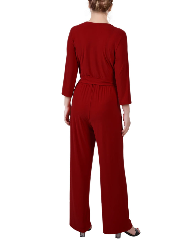 3/4 Sleeve Belted Jumpsuit