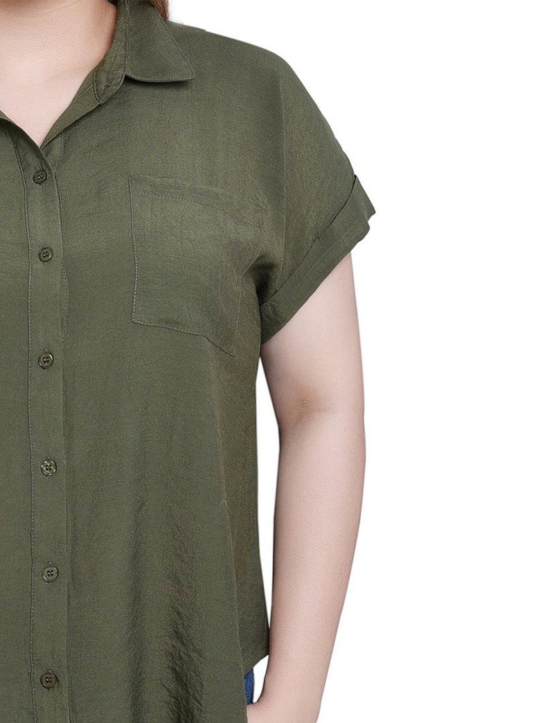 Short Sleeve Woven Front/Jersey Back Top