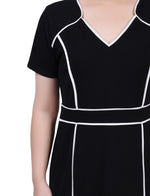 Short Sleeve Piped Detail Dress